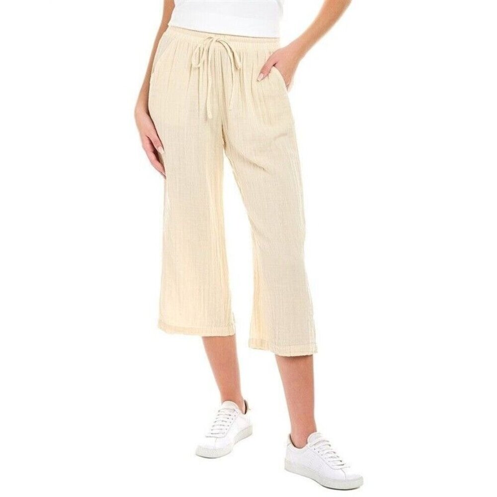 NWOT Calme Johnny Was XS Crop Drawstring Pull On Pants Gauze Cream 116686